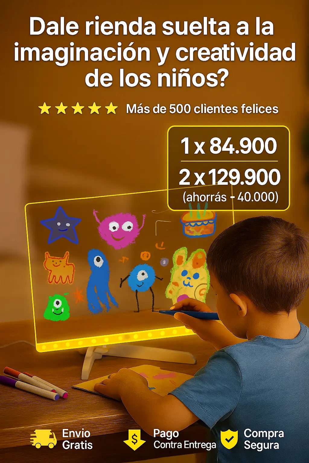 📋TABLERO MAGICO PIZARRA LUMINOSA USB✏️