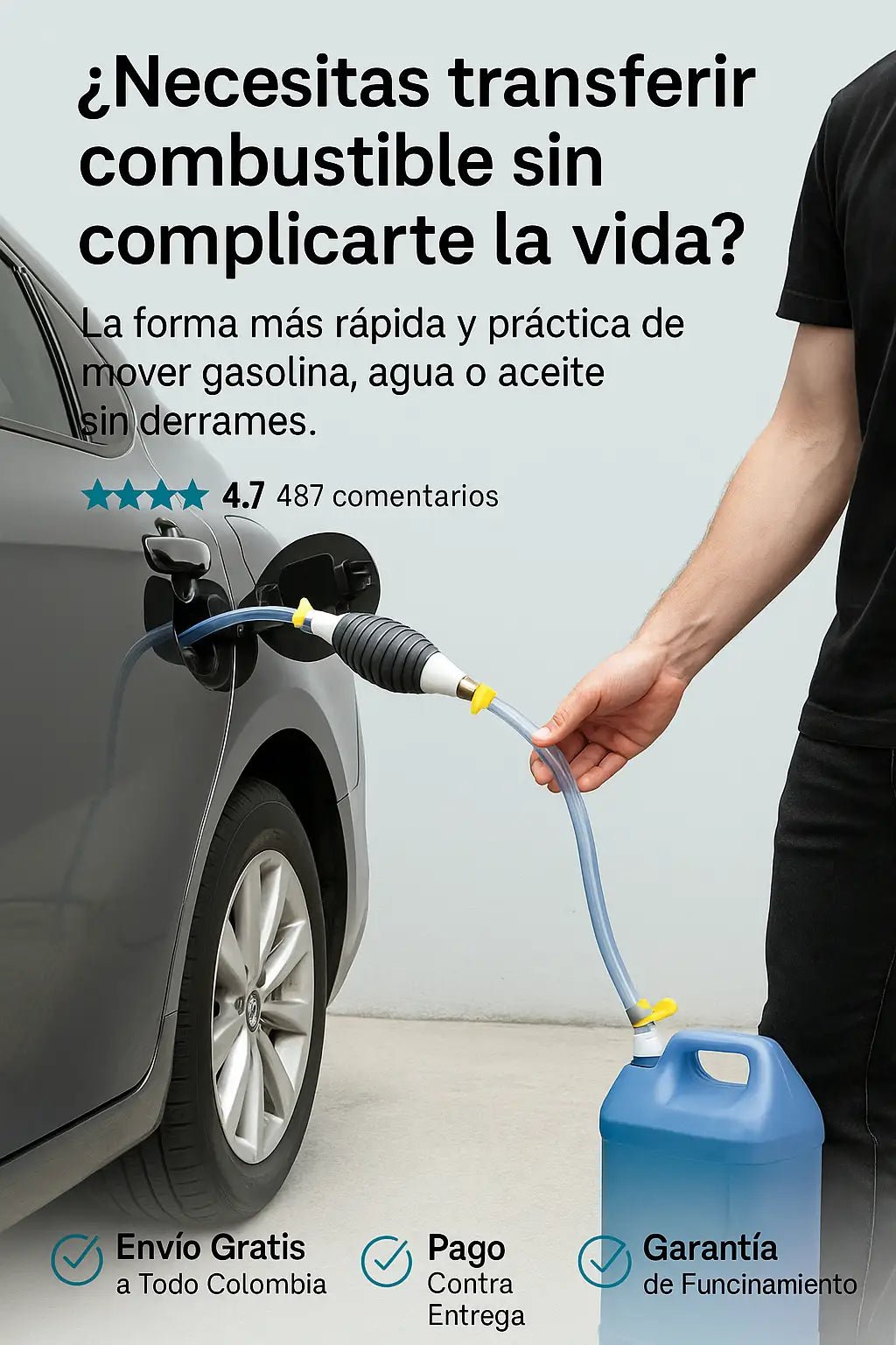 Bomba de succión manual para transferencia de liquidos de (3 METROS) - CRAZY SHOPPING